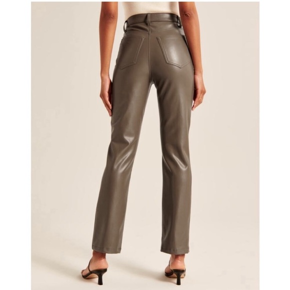Abercrombie & Fitch '90s Straight Ultra High Rise Faux Leather Pant Olive Brown - Picture 2 of 11